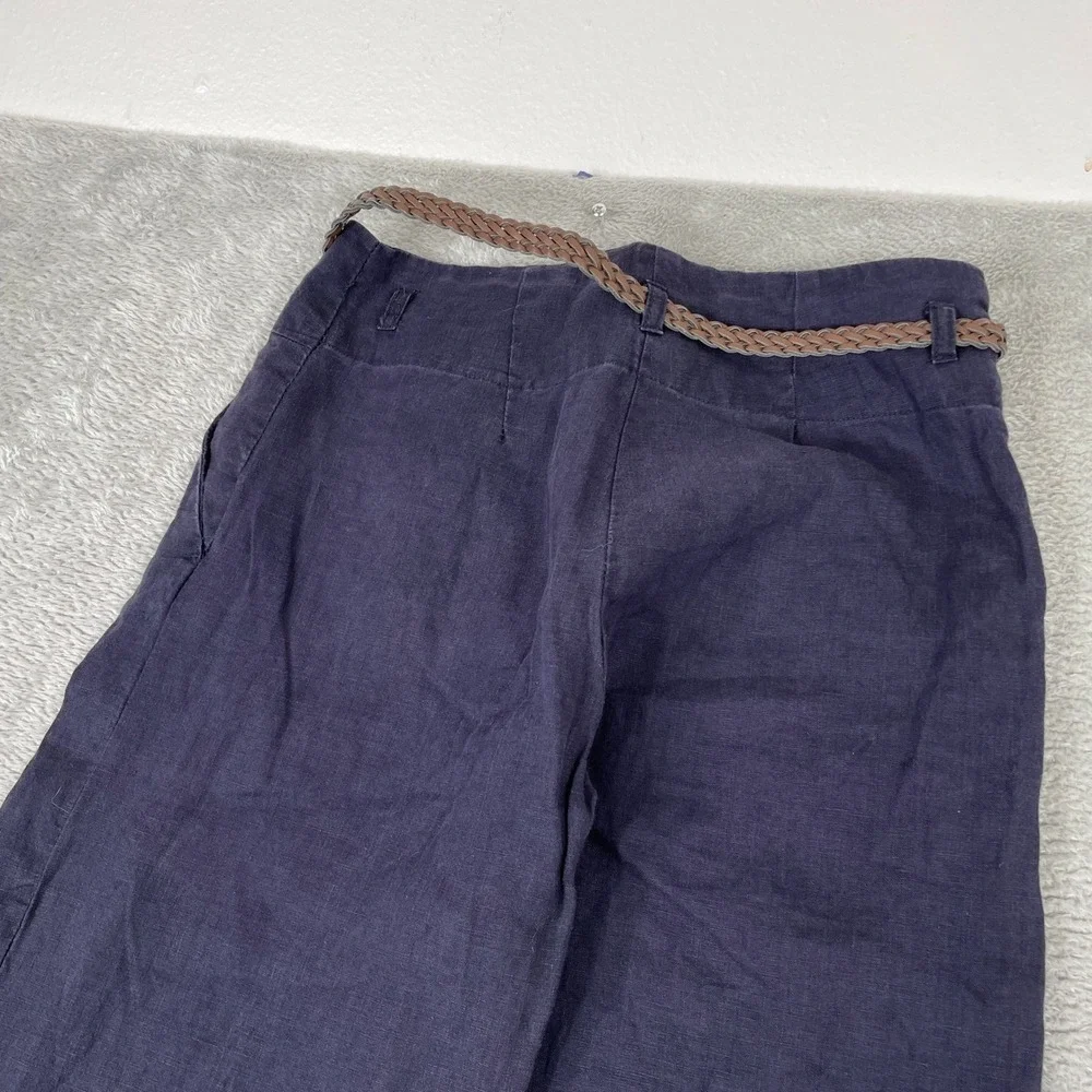 H&M Pants Womens 4 (26x29.5) Purple Linen Wide Leg Braided Belt Coastal Boho